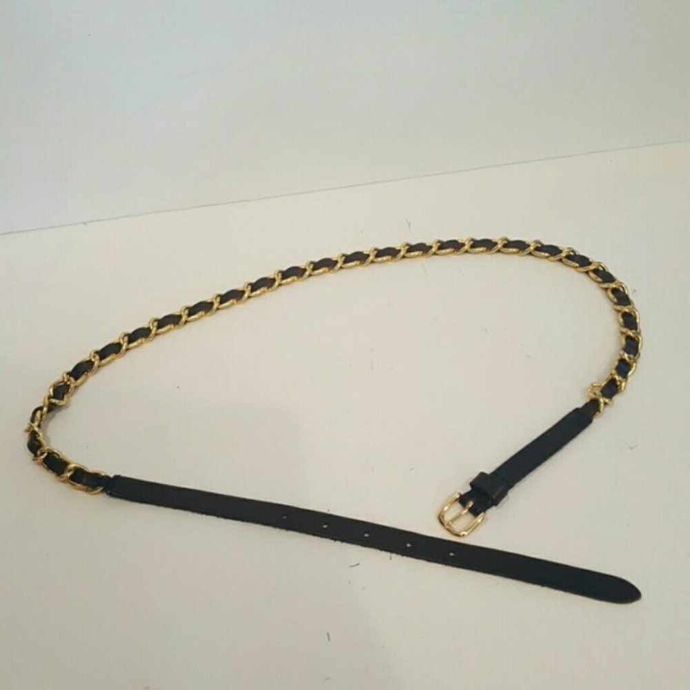 Joe's Jeans Black Leather & Gold Chain Belt Size Medium